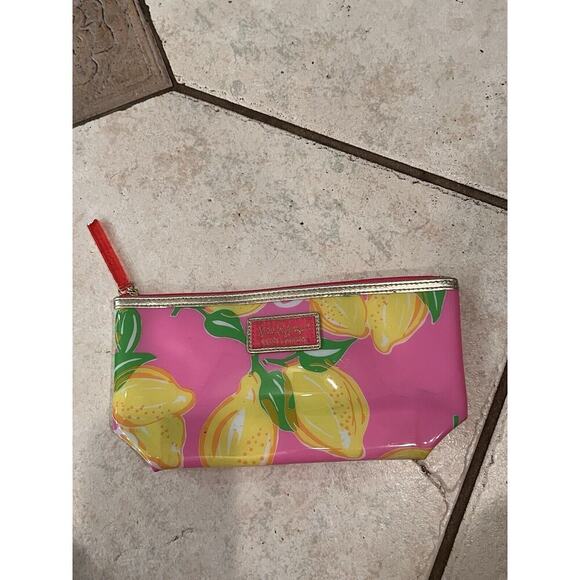 LILLY PULITZER for Estee Lauder Pink Yellow Lemons Cosmetic Makeup Bag 9.5"x5” - Picture 1 of 4